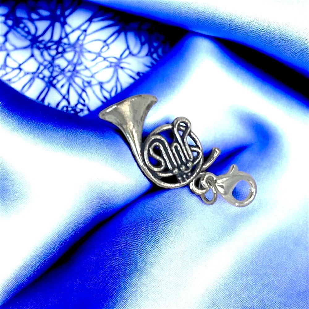 French Horn Silver Keychain, Bag, Backpack Charm - Picture 3 of 4